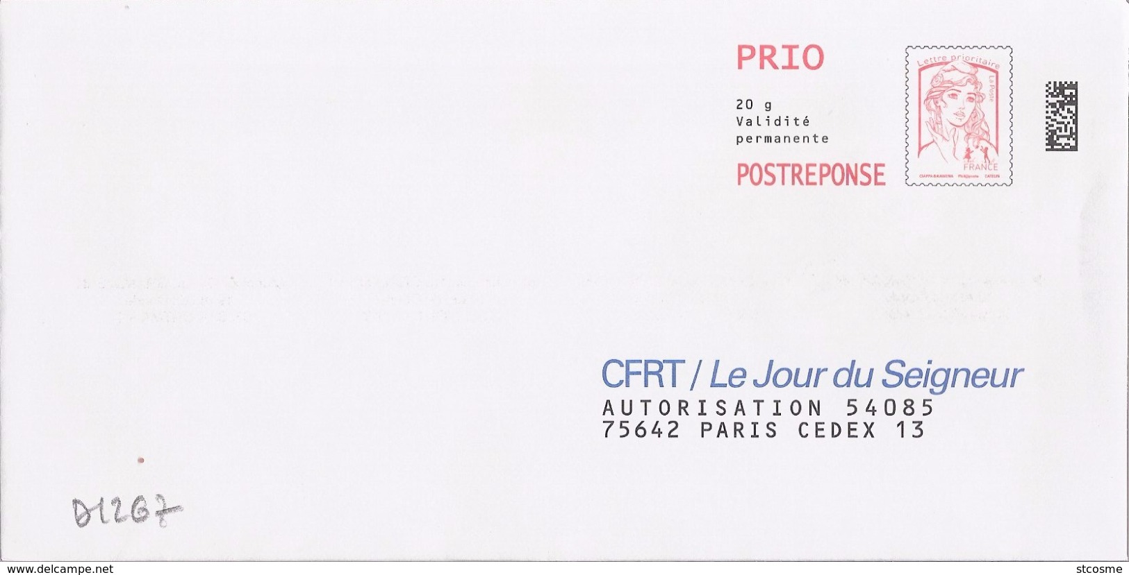 D1267 Entier / Stationery / PSE - PAP Ciappa : CFRT Le Jour Du Seigneur - N° D'agrément 16P191 - Prêts-à-poster:Answer/Ciappa-Kavena