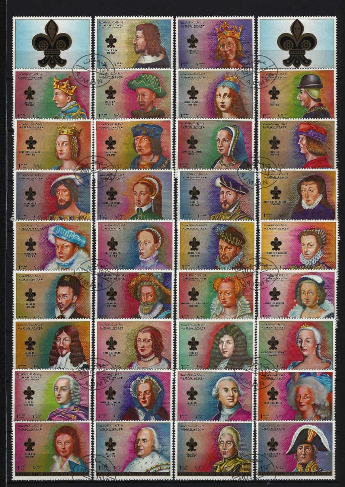AJMAN Mi-Nr. 1470 - 1503 Königinnen Und Könige Von Frankreich Gestempelt - Adschman