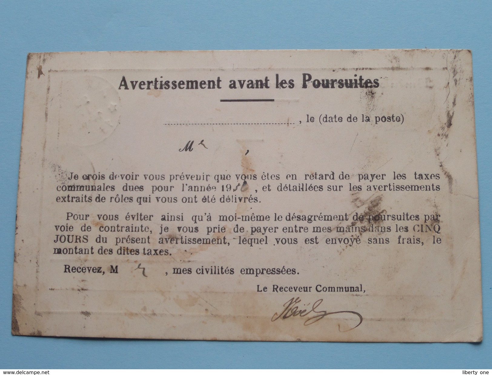 Administration COMMUNALE De BOUSSU-en-Fagne (Avertissement) Anno 1937 > Frasnes ( Zie Foto Details ) !! - Autres & Non Classés