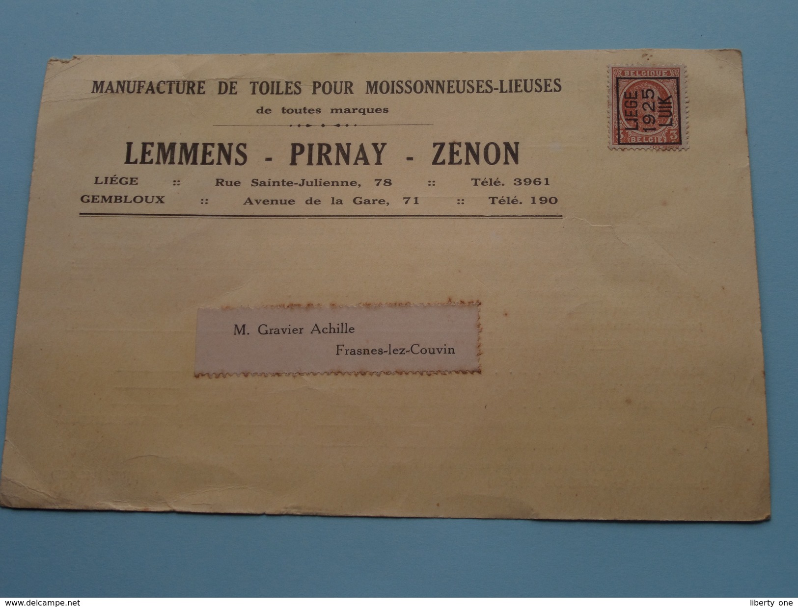 LEMMENS - PIRNAY - ZENON Liège / Gembloux ( Toiles ....... ) Anno 1925 > Frasnes-lez-Couvin ( Zie Foto Details ) !! - Magasins