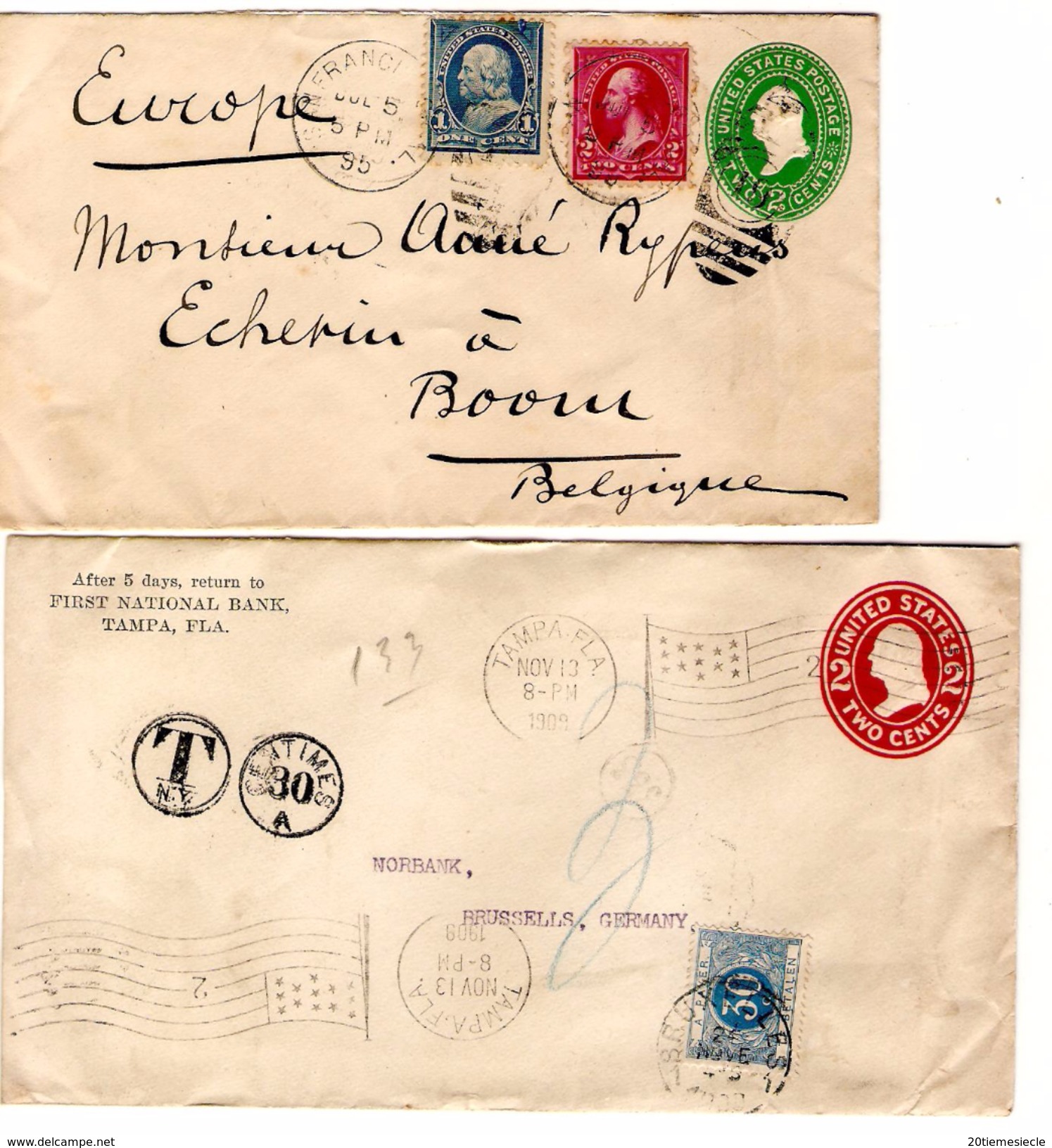 Incoming Mail US PSL Uprated & 1 Taxed To Belgium AP1065 - ...-1900
