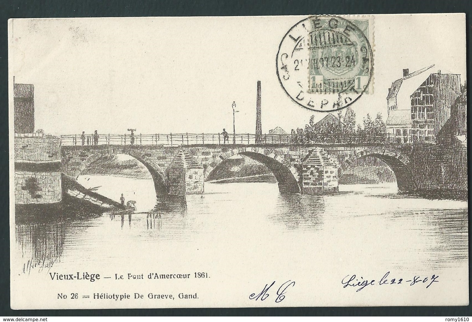 Vieux Liège, Le Pont D'Amercoeur En 1861, Par Alfred Ista.  Héliotypie De Graeve N°26. - Liège