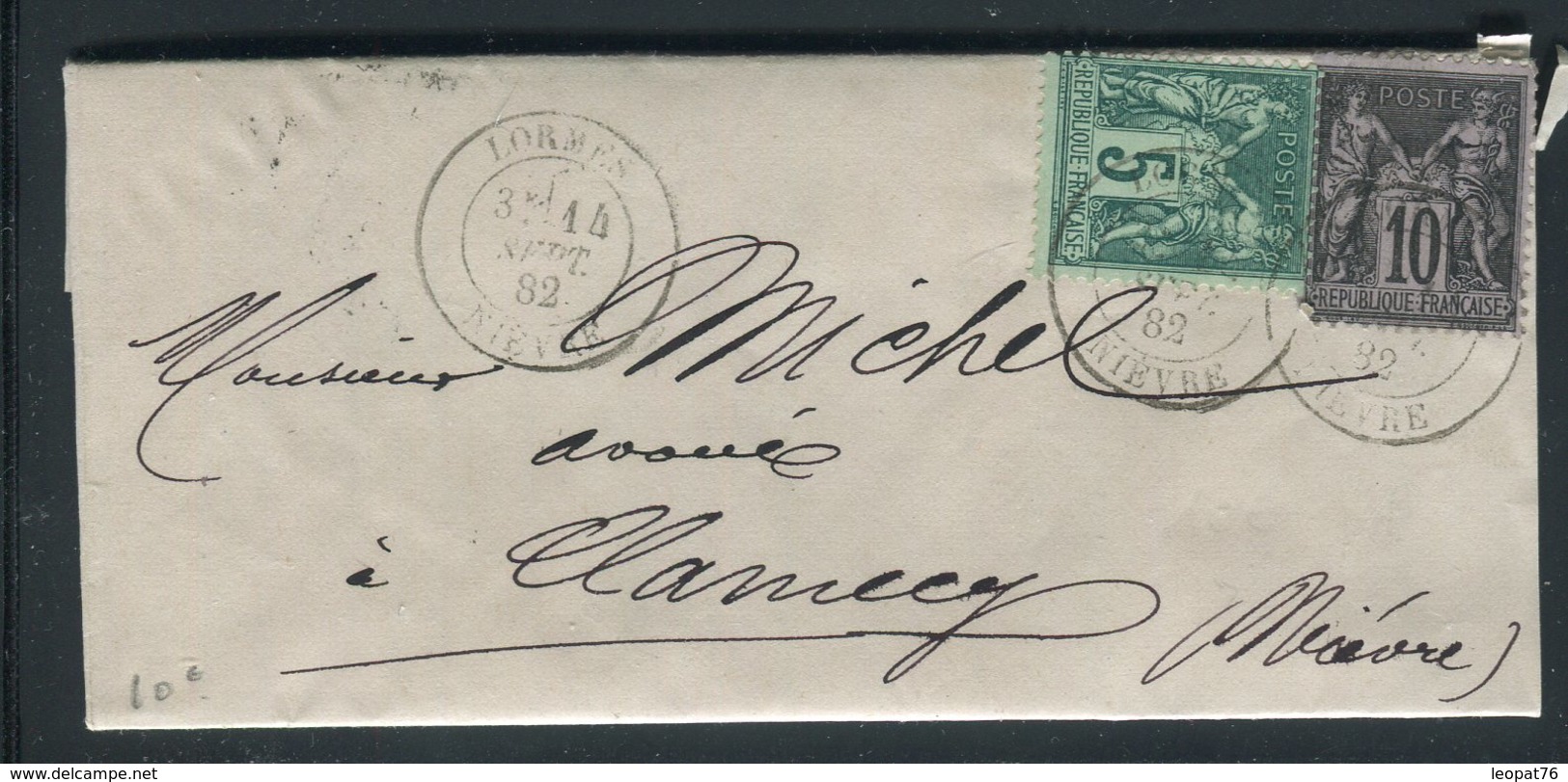 France - Lettre Avec Texte De Lormes Pour Clamecy En 1882  , Affranchissement Sages -  Ref  J 19 - 1877-1920: Semi Modern Period