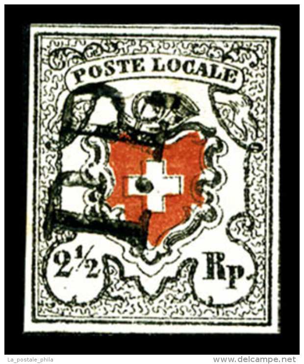 O N&deg;16, Poste Locale, 2 1/2 R Noir Et Rouge Obl 'PP', SUPERBE (sign&eacute;/certificat)   Cote: 1300 Euros  ... - 1843-1852 Federale & Kantonnale Postzegels