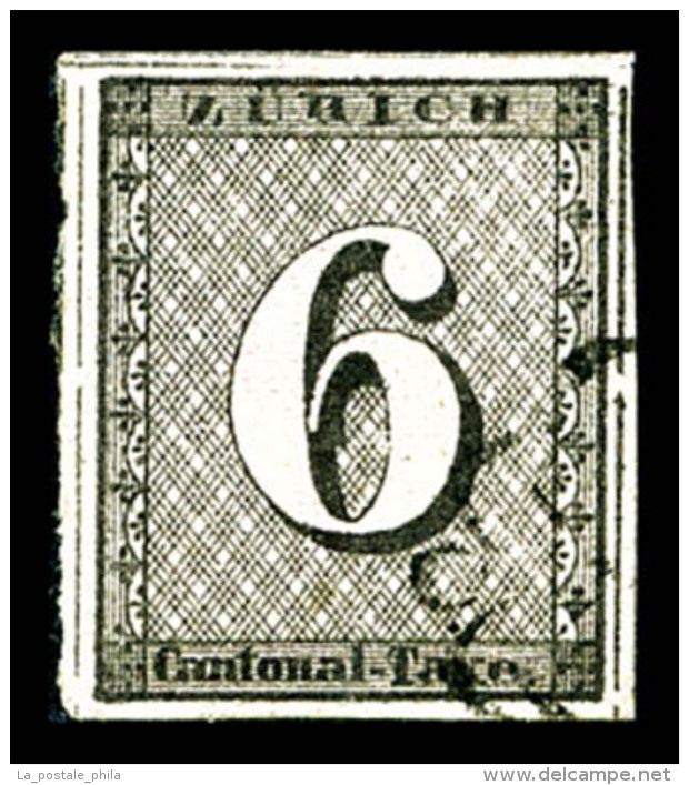 O N&deg;10, Z&uuml;rich 6 R, Fond Lignes Rouge Horizontale, SUPERBE (sign&eacute;/certificats)   Cote: 1500 Euros  ... - 1843-1852 Kantonalmarken Und Bundesmarken