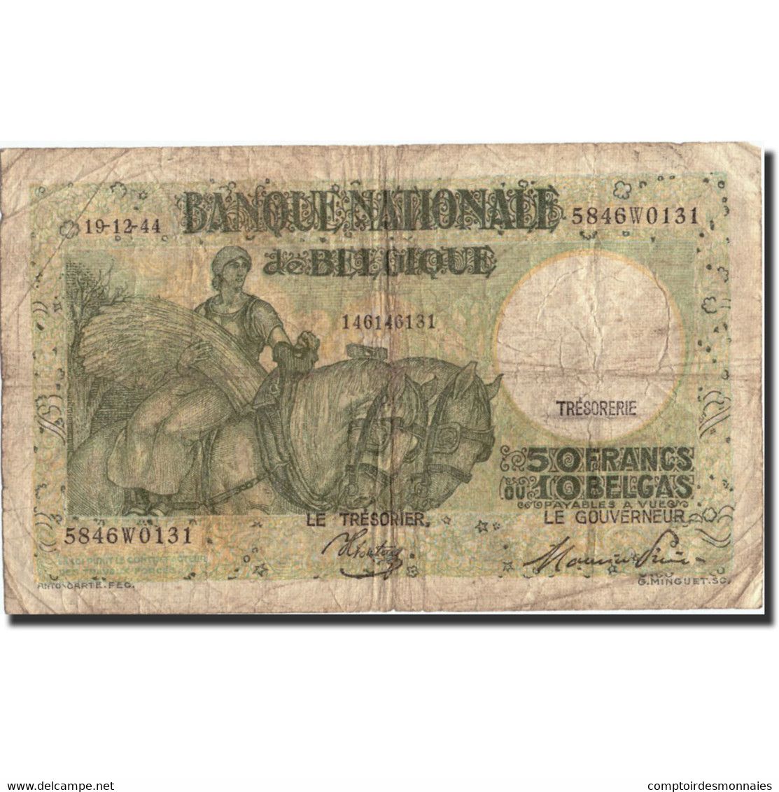 Billet, Belgique, 50 Francs-10 Belgas, 1944, 1944-12-19, KM:106, B - 50 Francs