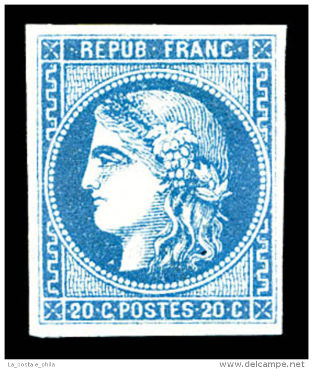 * N&deg;46B, 20c Bleu Type III Rep 2. SUP (sign&eacute; Calves/certificat)   Cote: 1800 Euros   Qualit&eacute;: * - 1870 Ausgabe Bordeaux