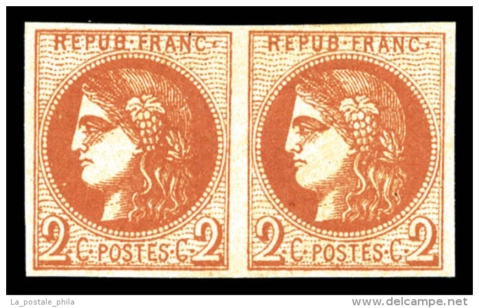 ** N&deg;40B, 2c Brun-rouge Report II En Paire Horizontale, Infime Froissure De Gomme, Fra&icirc;cheur Postale, SUP... - 1870 Ausgabe Bordeaux