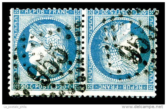 O N&deg;37d, 20c Bleu Sur Jaun&acirc;tre En PAIRE T&Ecirc;TE-B&Ecirc;CHE Obl GC 955, TB (sign&eacute;... - 1870 Beleg Van Parijs