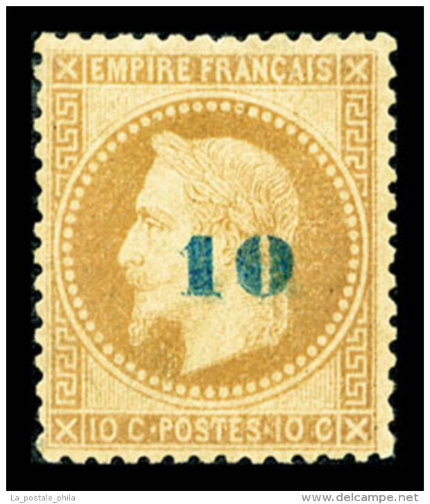 * N&deg;34a, Non &eacute;mis, 10c Sur 10c Bistre Surcharge Bleu-p&acirc;le, TTB (sign&eacute; Calves/certificat)  ... - 1871-1875 Cérès