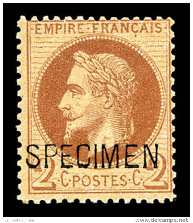 * N&deg;26Be, 2c Rouge-brun Surcharg&eacute; 'SPECIMEN'. TTB (sign&eacute; Brun/certificat)   Cote: 400 Euros  ... - 1863-1870 Napoléon III. Laure