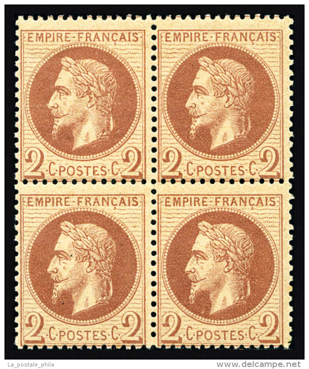 ** N&deg;26B, 2c Rouge-brun Clair Type II En Bloc De Quatre, Fra&icirc;cheur Postale, SUP (certificat)    ... - 1863-1870 Napoléon III. Laure