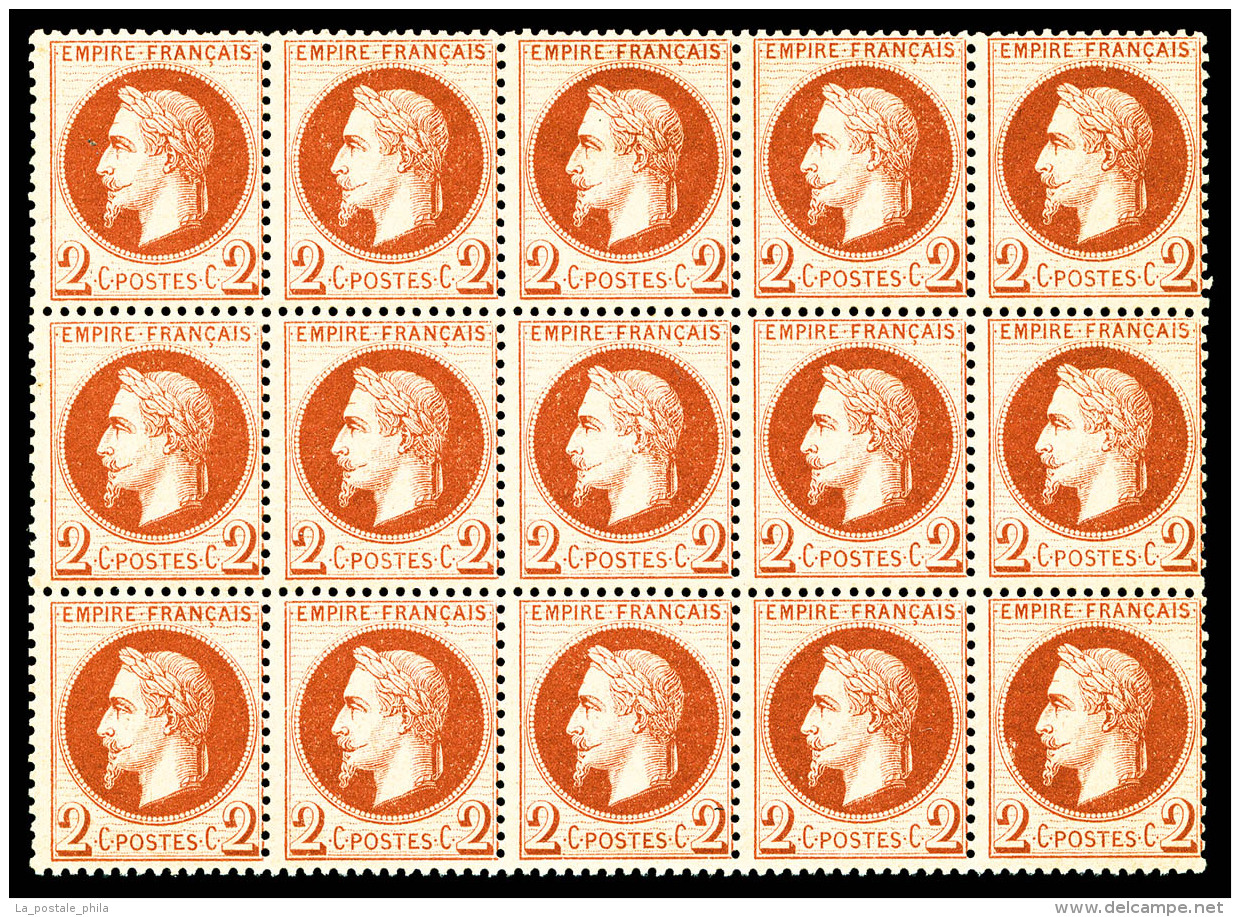 ** N&deg;26, 2c Rouge-brun En Bloc De 15, 1ex*, Fra&icirc;cheur Postale, Superbe (certificat)     Qualit&eacute;:... - 1863-1870 Napoléon III. Laure