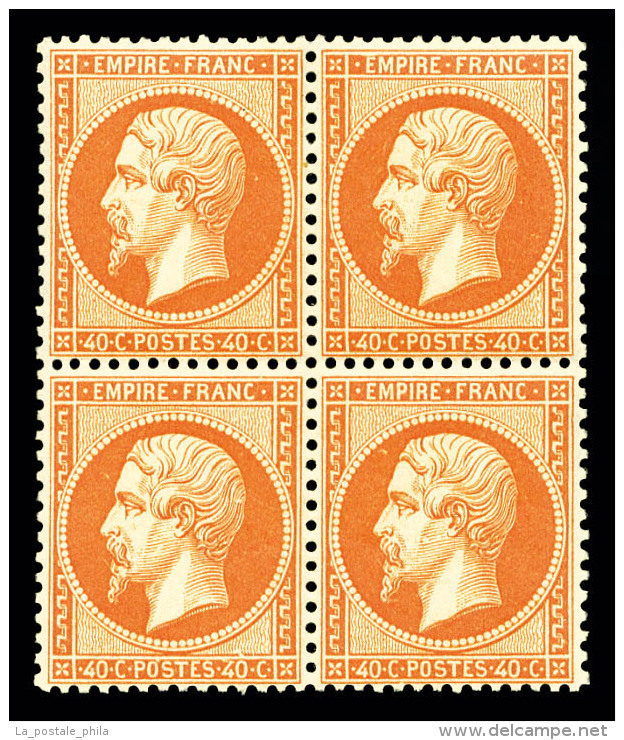 ** N&deg;23b, 40c Orange-vif En Bloc De Quatre, Centrage Parfait, Fra&icirc;cheur Postale. PIECE EXCEPTIONNELLE.... - 1862 Napoleone III