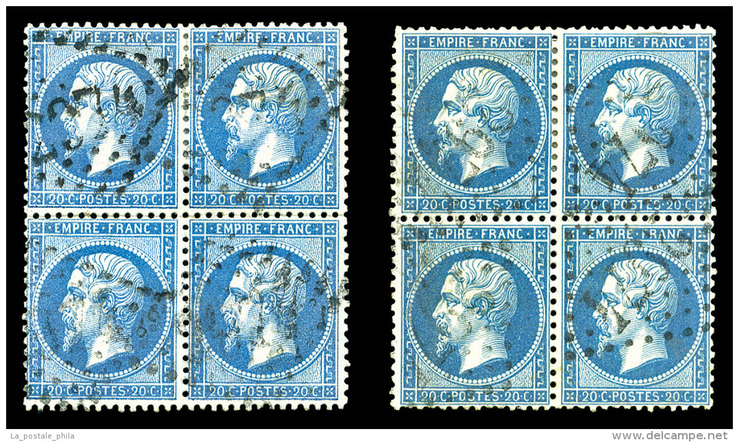 O N&deg;22, 20c Empire Dentel&eacute;: 2 Bd4, Bleu Et Bleu Fonc&eacute;, TB   Cote: 200 Euros   Qualit&eacute;: O - 1862 Napoleon III