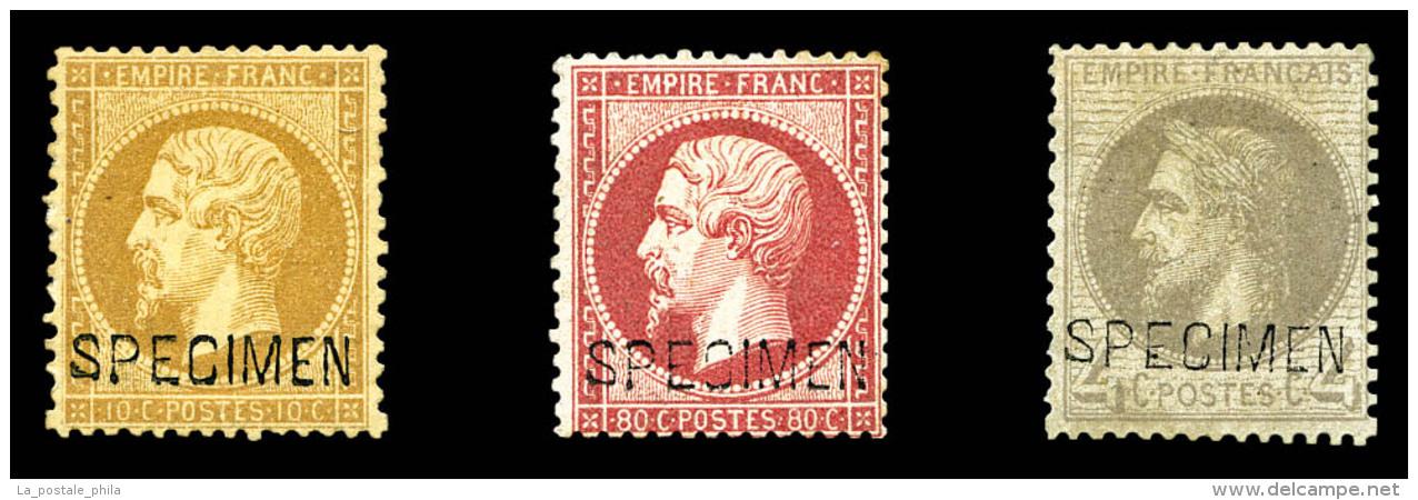 * N&deg;21c/27Bg, 10c Bistre (N&deg;21c), 80c Rose (N&deg;24d) Et 4c Laur&eacute; (N&deg;27Bg), Les 3 Ex... - 1862 Napoléon III.