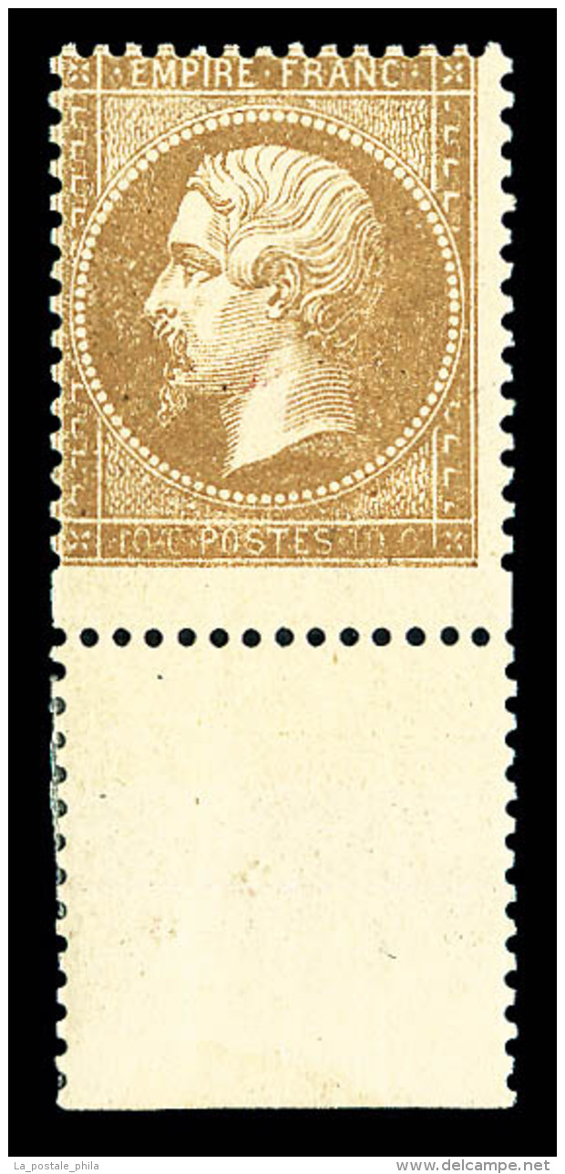 ** N&deg;21, 10c Bistre: VARI&Eacute;T&Eacute; PIQUAGE DECALE (timbre Plus Grand), Bas De Feuille, FRA&Icirc;CHEUR... - 1862 Napoléon III