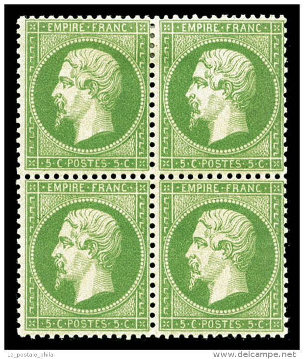 ** N&deg;20a, 5c Vert Fonc&eacute; En Bloc De Quatre Bon Centrage (2ex*), Frais, TB (certificat)    ... - 1862 Napoléon III.