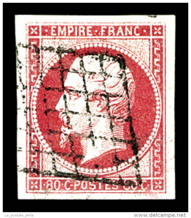 O N&deg;17Ba, 80c Rose-fonc&eacute; Obl Grille, Grande Marges. SUP (certificat)     Qualit&eacute;: O - 1853-1860 Napoléon III