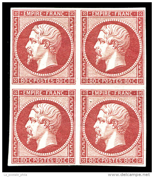 ** N&deg;17B, 80c Rose En Bloc De 4, Exceptionnelle Fra&icirc;cheur. SUPERBE. R.R.R (certificats)    ... - 1853-1860 Napoléon III