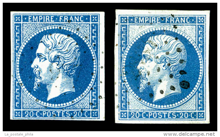 O N&deg;14Ad/Ba, 20c Bleu Sur Vert Type I Et II, Les 2 Exemplaires TB (sign&eacute;s Brun)   Cote: 380 Euros  ... - 1853-1860 Napoleon III