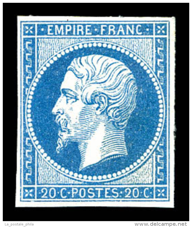 ** N&deg;14A, 20c Bleu Type I. TTB (sign&eacute; Brun/certificat)     Qualit&eacute;: ** - 1853-1860 Napoleon III