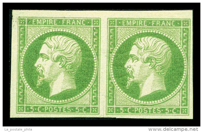 * N&deg;12, 5c Vert-jaune Clair Sur Verd&acirc;tre En Paire, Belles Marges Et Nuance Rare. SUPERBE (certificat)    ... - 1853-1860 Napoleon III