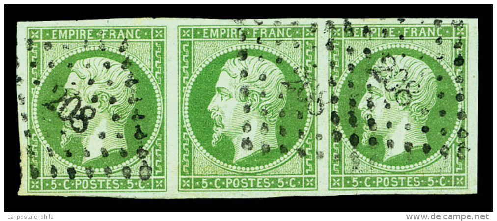 O N&deg;12, 5c Vert En Bande De Trois Horizontale. TB   Cote: 375 Euros   Qualit&eacute;: O - 1853-1860 Napoléon III