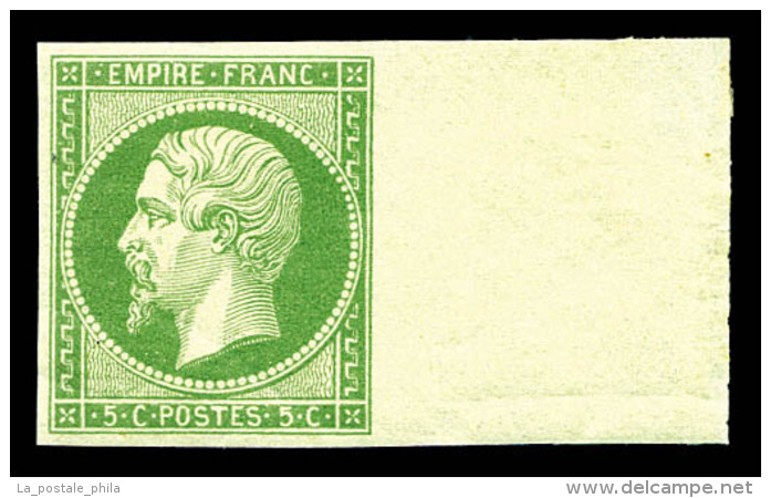 ** N&deg;12, 5c Vert-jaune Vif, Bord De Feuille Lat&eacute;ral, Fra&icirc;cheur Postale. SUP (certificat)    ... - 1853-1860 Napoleon III