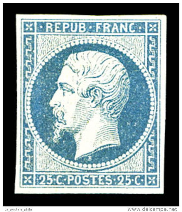 * N&deg;10, 25c Bleu, Pli Vertical Sinon TB (certificat)   Cote: 5500 Euros   Qualit&eacute;: * - 1852 Luis-Napoléon
