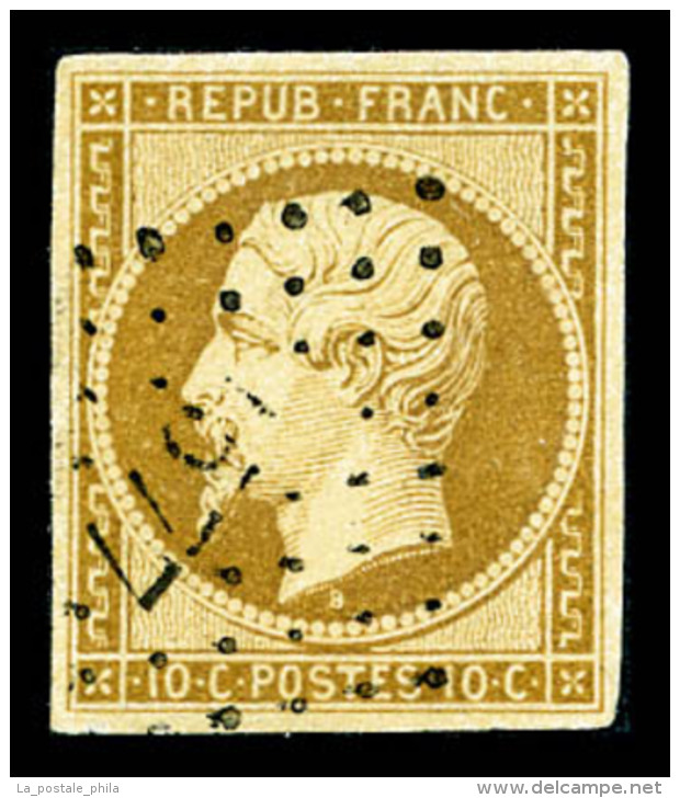 O N&deg;9a, 10c Bistre-brun, Obl PC L&eacute;g&egrave;re, TTB (sign&eacute; Margues/certificat)   Cote: 900 Euros  ... - 1852 Louis-Napoléon