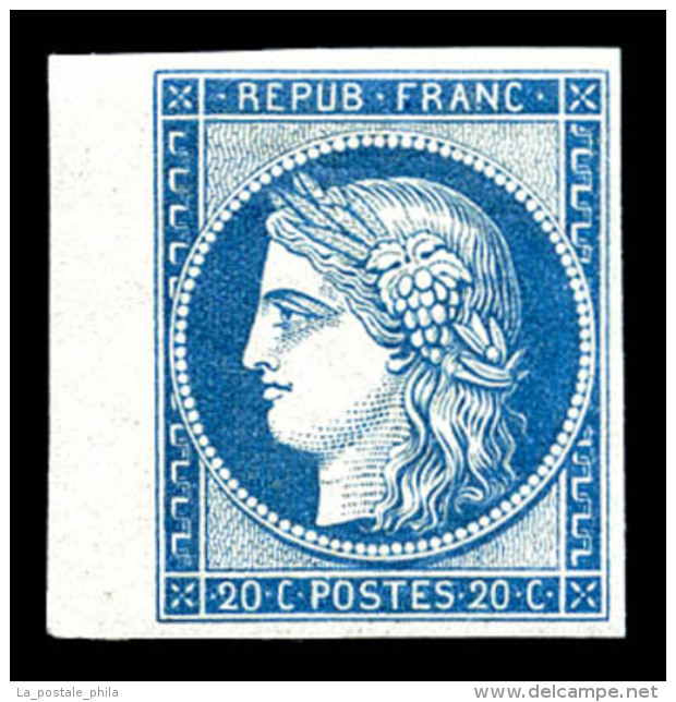 * N&deg;8f, Non &eacute;mis, 20c Bleu, Impression De 1862 Bdf, SUP (certificat)   Cote: 800 Euros   Qualit&eacute;:... - 1849-1850 Ceres
