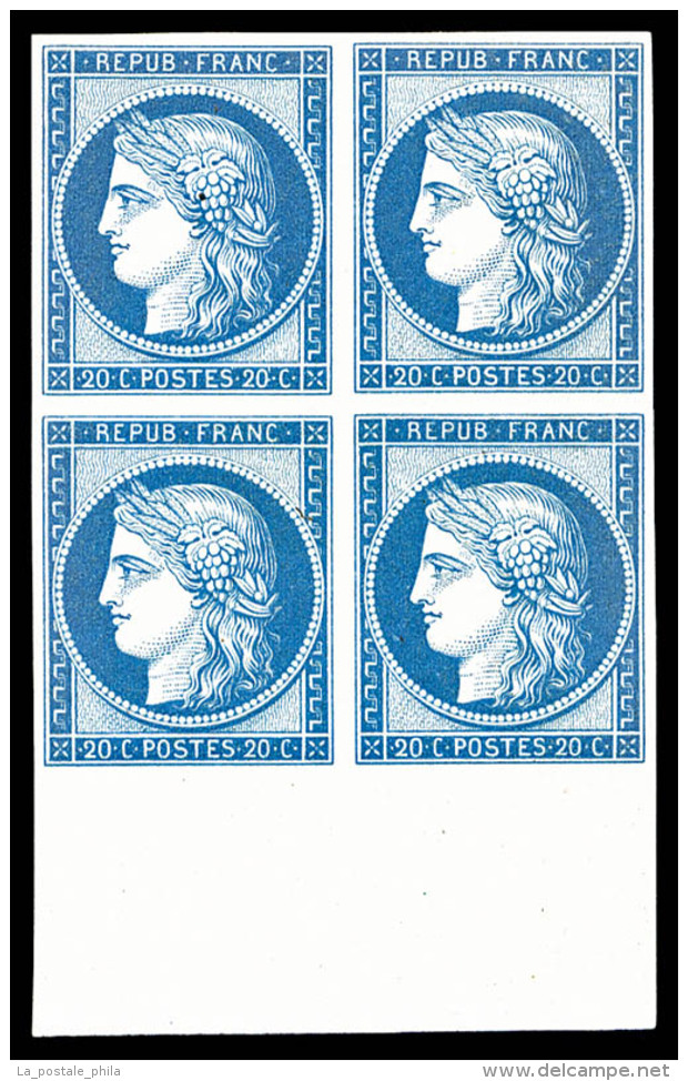 * N&deg;8f, Non &eacute;mis, 20c Bleu Impression De 1862 En Bloc De Quatre Bas De Feuille, Fra&icirc;cheur Postale,... - 1849-1850 Cérès