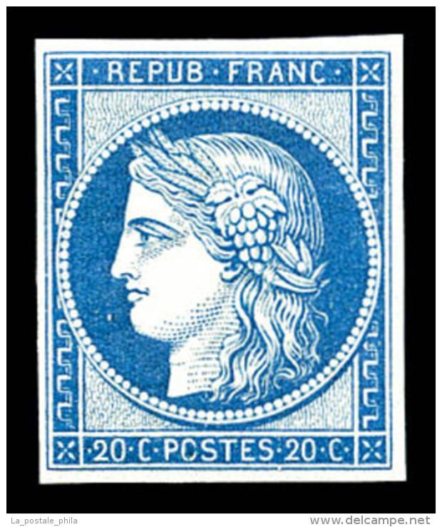 ** N&deg;8f, Non &eacute;mis, 20c Bleu Impression De 1862, Fra&icirc;cheur Postale, SUPERBE (certificat)     ... - 1849-1850 Cérès