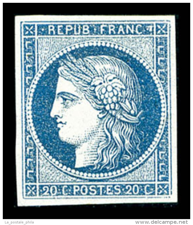 * N&deg;8b, Non &eacute;mis, 20c Bleu Sur Azur&eacute;, Quatre Belles Marges, Frais Et Tr&egrave;s Beau... - 1849-1850 Cérès