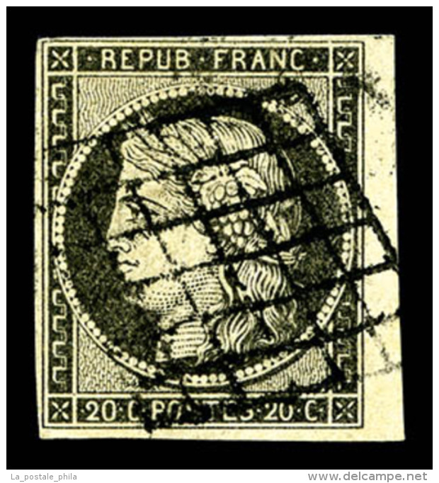 O N&deg;3c, 20c Gris-noir, Petit Bord De Feuille Lat&eacute;ral, TTB (sign&eacute; Brun/certificat)   Cote: 500... - 1849-1850 Ceres