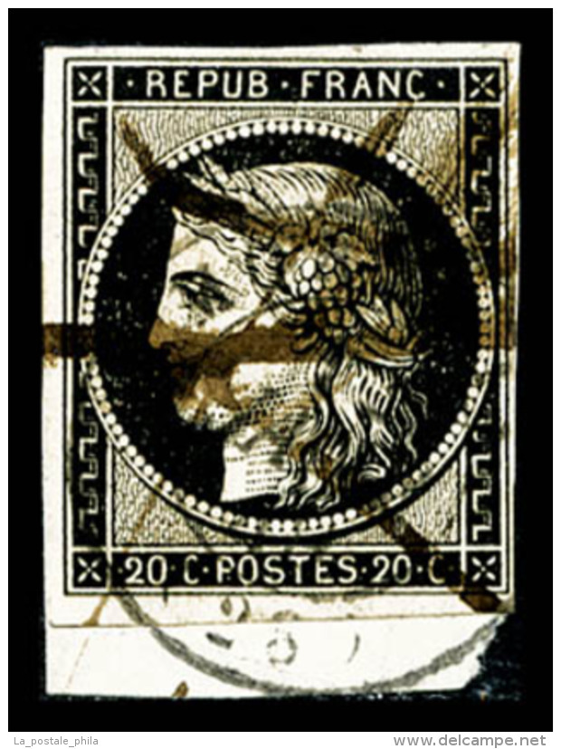 O N&deg;3, 20c Noir Obl C&agrave;d Type 15 Du 13 Janvier 1849 + Plume Sur Petit Fragment, TB (sign&eacute;... - 1849-1850 Cérès
