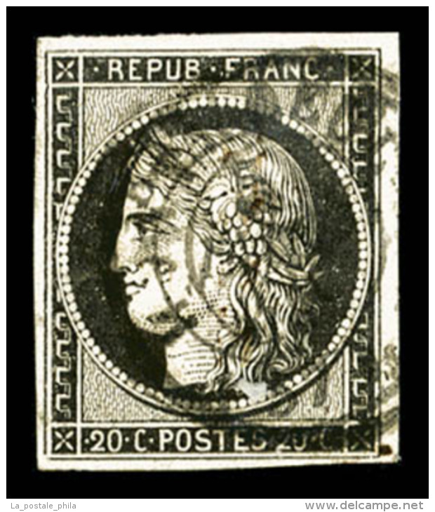 O N&deg;3, 20c Noir Obl C&agrave;d Type 15 Du 5 Janvier 1849, TTB (sign&eacute; Brun)   Cote: 500 Euros  ... - 1849-1850 Cérès