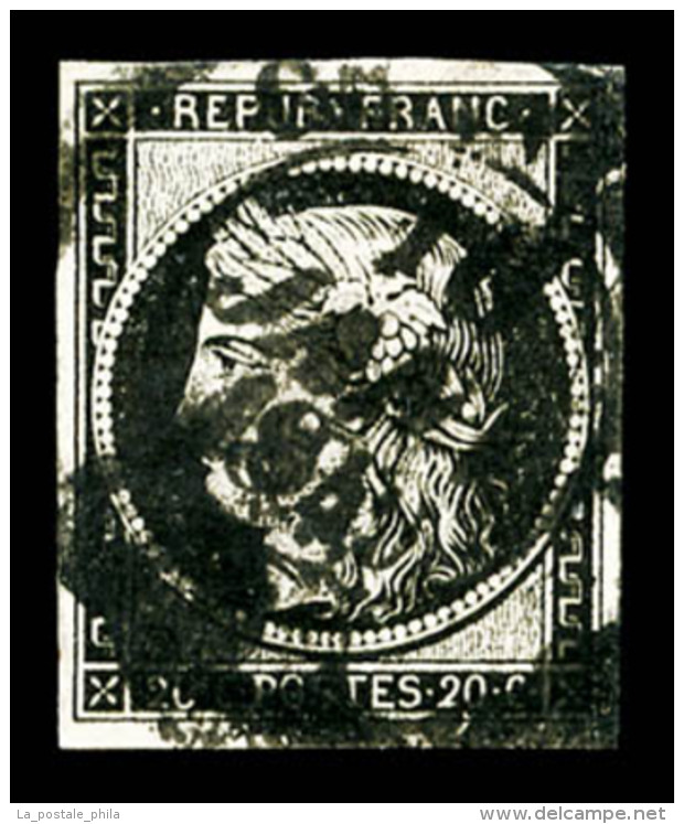 O N&deg;3, 20c Noir Obl C&agrave;d Type 14 Du 16 Janvier 1849, TB (sign&eacute; Scheller/certificat)   Cote: 450... - 1849-1850 Cérès