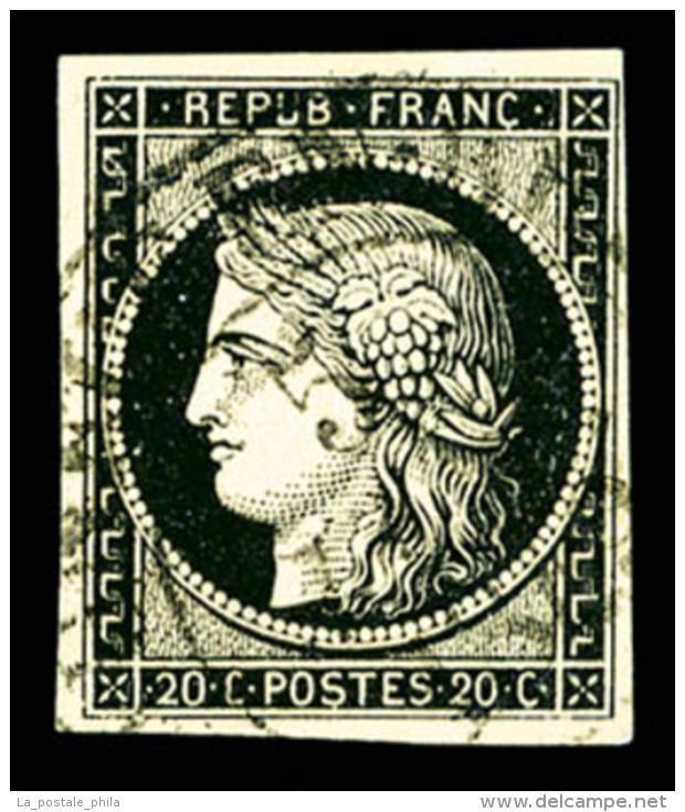 O N&deg;3, 20c Noir Obl Grand C&agrave;d T13 Chateauneuf En Bretagne Du 5 Janvier 1849. SUP. R.R. (sign&eacute;... - 1849-1850 Ceres