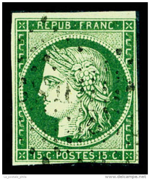 O N&deg;2b, 15c Vert-fonc&eacute; Marges Courtes Mais Intactes, Tr&egrave;s Jolie Couleur, TB (certificat)   Cote:... - 1849-1850 Ceres