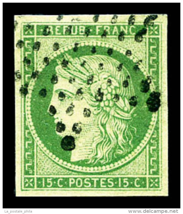 O N&deg;2, 15c Vert, Belles Marges. TTB (sign&eacute; Calves/certificat)   Cote: 1000 Euros   Qualit&eacute;: O - 1849-1850 Ceres