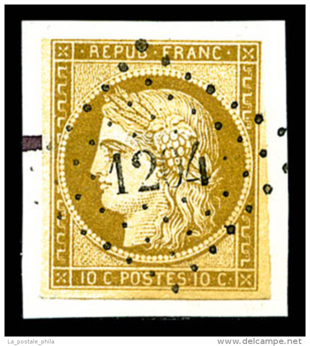 O N&deg;1, 10c Bistre-jaune Obl PC Sur Son Support, TB (sign&eacute;/certificat)   Cote: 340 Euros  ... - 1849-1850 Ceres