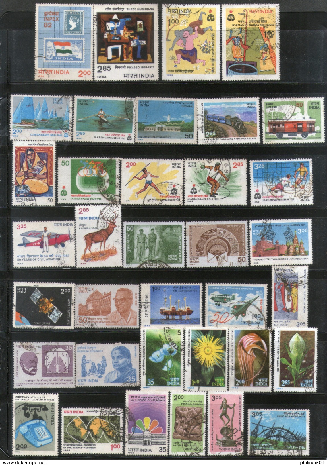 India 1982 Used Year Pack Of 36 Stamps Painting Railway Wildlife Games Flowers Telephone - Años Completos