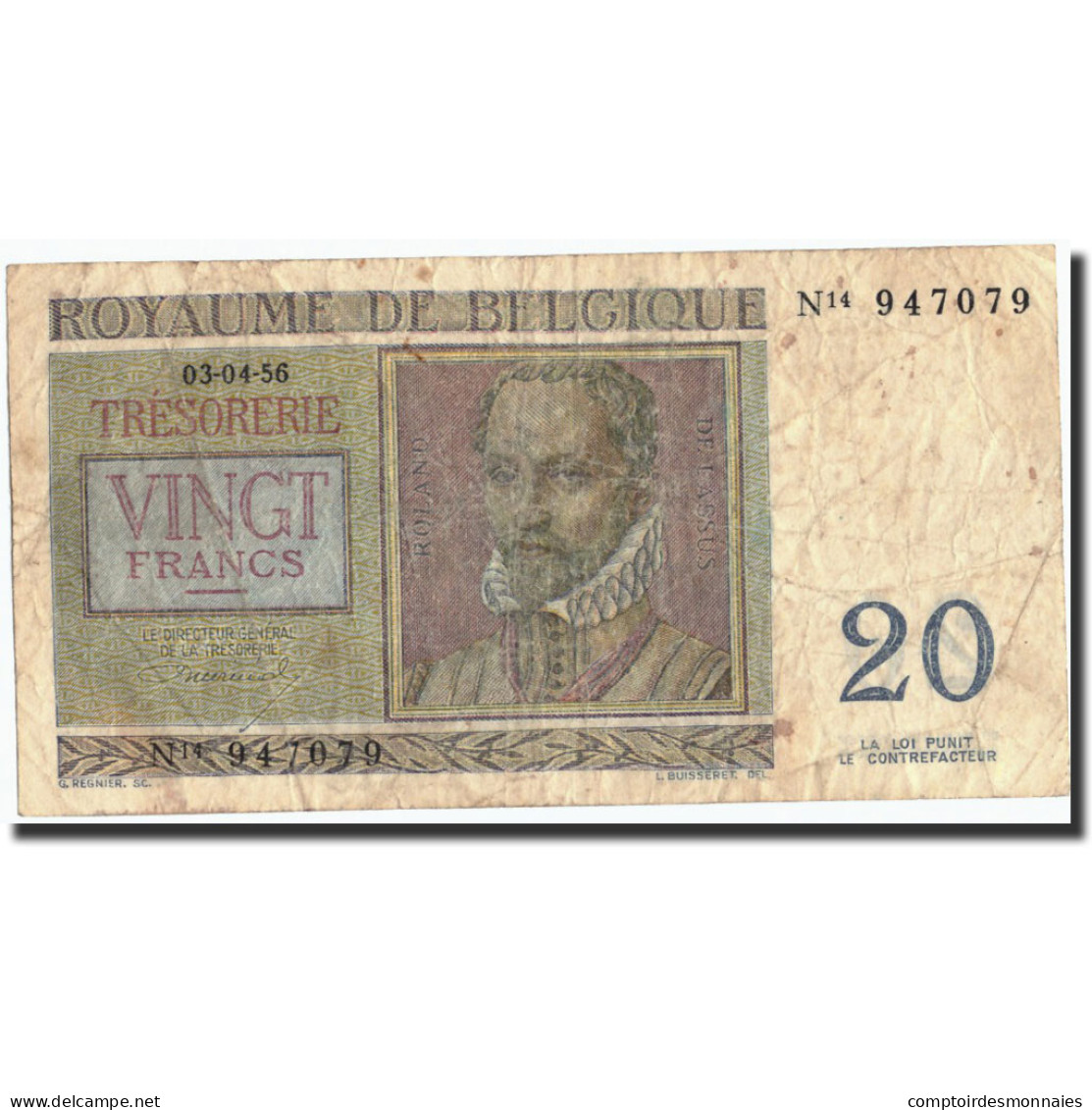Billet, Belgique, 20 Francs, 1956, 1956-04-03, KM:132b, B - 20 Francos