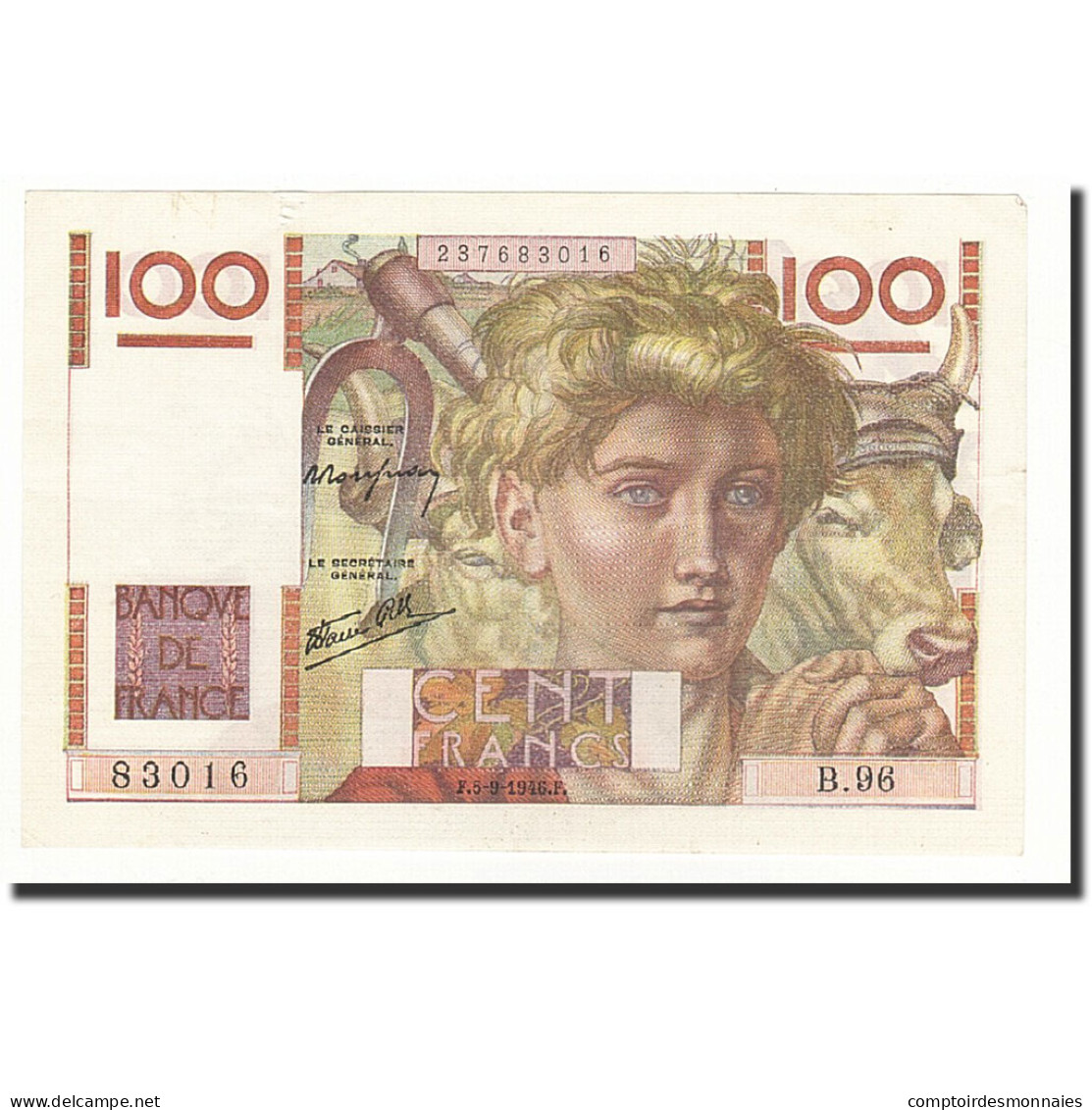 Billet, France, 100 Francs, 1946, 1946-09-05, TTB+, Fayette:28.8, KM:128a - 100 F 1945-1954 ''Jeune Paysan''