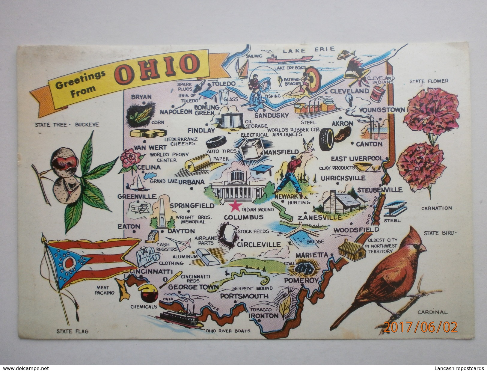 Postcard Greetings From Ohio Map PU Mineral Ridge 1977 By Wilbur Evans Of Cleveland My Ref B11259 - Carte Geografiche