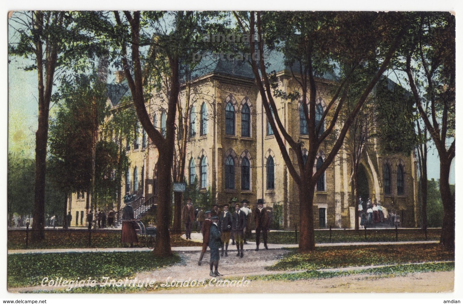 London Ontario Canada, Collegiate Institute And Students 1900s Vintage Old Postcard - London