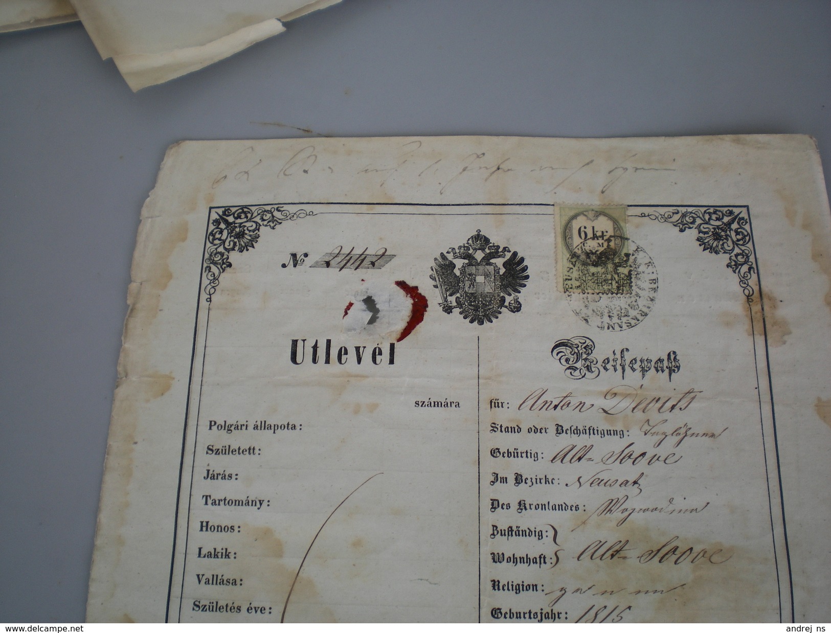 Passport Reisepas Utlevel Putni List  1850 Alt Sove - Historical Documents