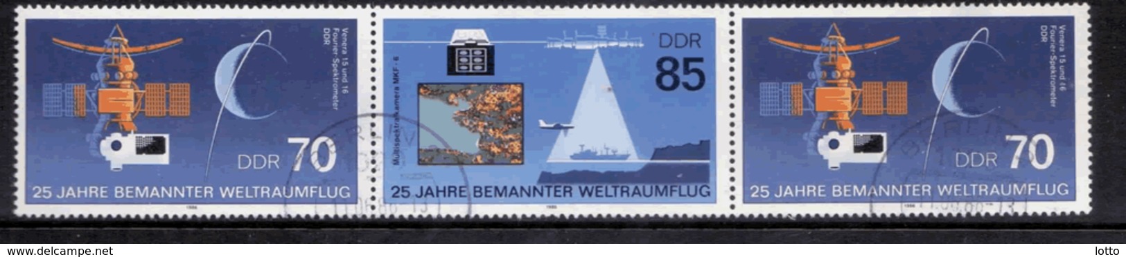 DDR 1986, Mi. Nr. 3007-3008 WZd673, 25 Jahre Bemannter Weltraumflug, Gestempelt  (dv022) - Zusammendrucke